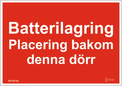 Dekal - Batterilagring Placering bakom denna dörr.